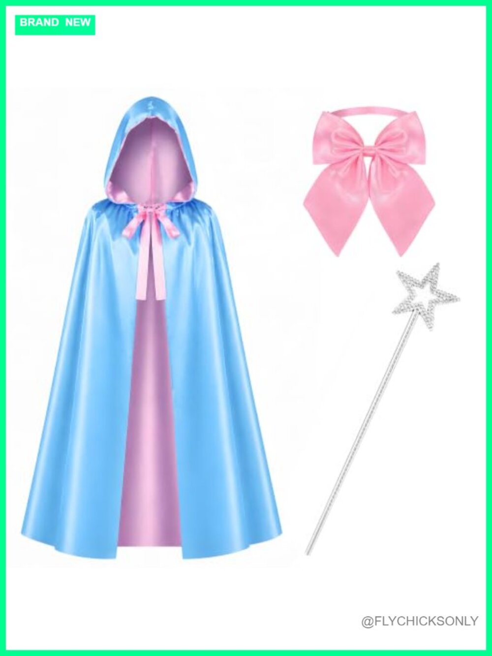 Women's Fairy Halloween Costume with Hooded Cloak Bow Tie & Wand Set